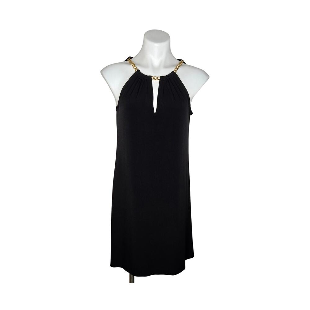 MICHAEL Michael Kors Sleeveless Gold Chain Flowy Mini Dress Black Size XS